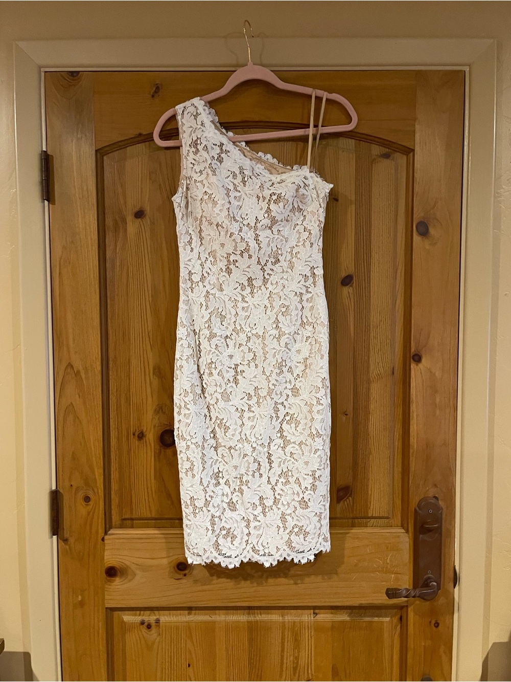 Eliza J White One-Shoulder Lace mid length Dress